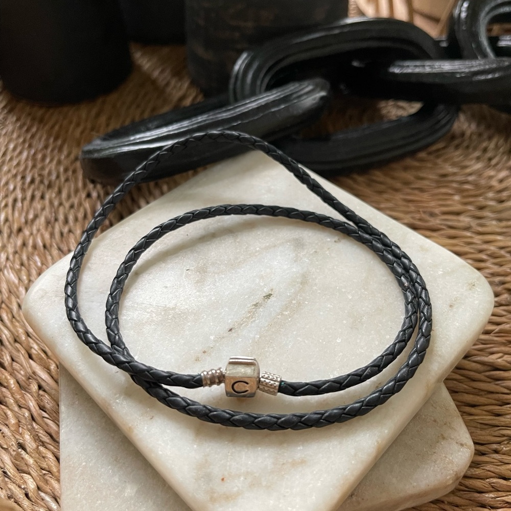 Chamilia  black leather wrap charm bracelet